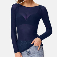 Dopasowany crop top z siateczki z długim rękawem