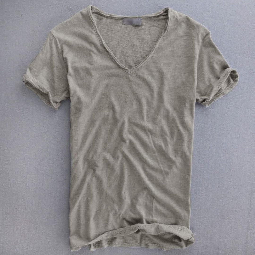 Bawełniany t-shirt z dekoltem w serek i krótkimi rękawami