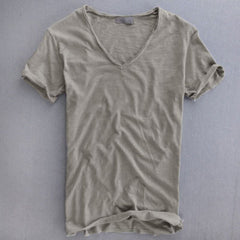 Bawełniany t-shirt z dekoltem w serek i krótkimi rękawami