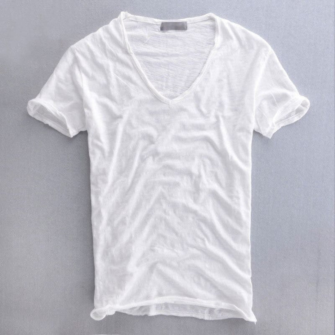 Bawełniany t-shirt z dekoltem w serek i krótkimi rękawami