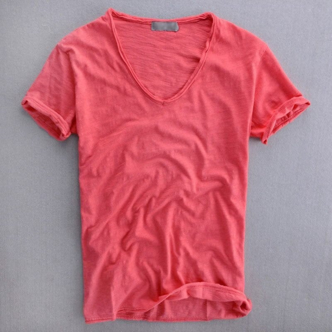 Bawełniany t-shirt z dekoltem w serek i krótkimi rękawami
