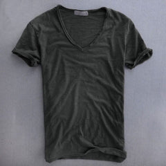 Bawełniany t-shirt z dekoltem w serek i krótkimi rękawami