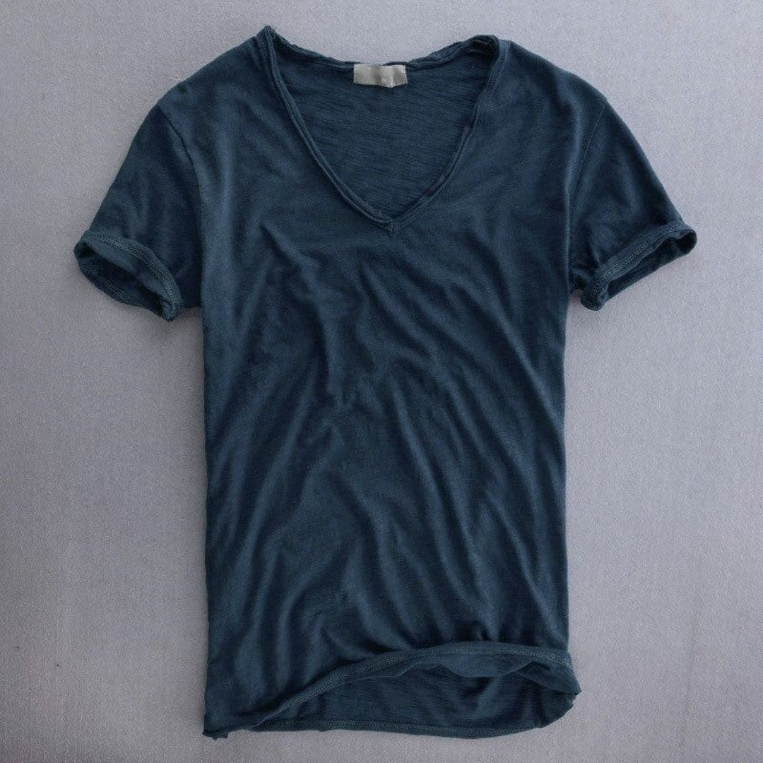 Bawełniany t-shirt z dekoltem w serek i krótkimi rękawami