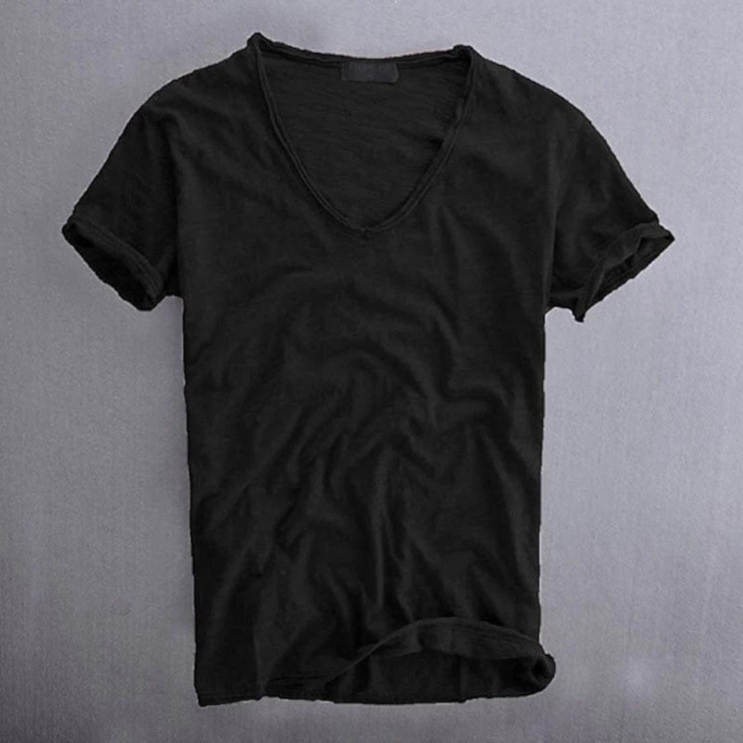 Bawełniany t-shirt z dekoltem w serek i krótkimi rękawami