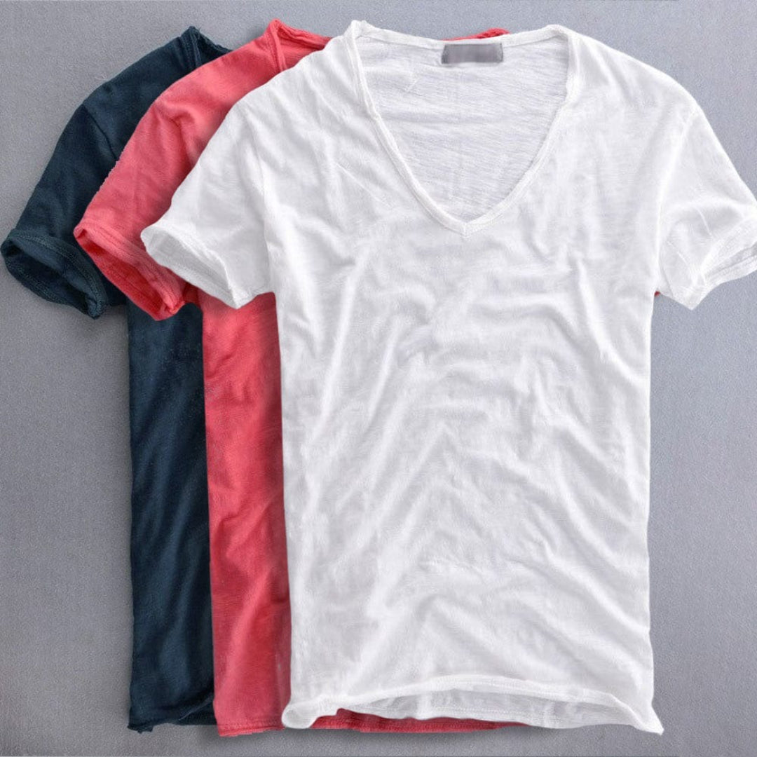 Bawełniany t-shirt z dekoltem w serek i krótkimi rękawami