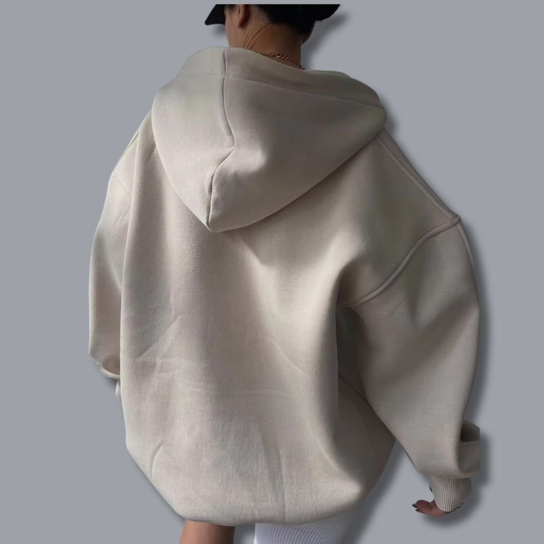 Bluza damska oversize z kapturem - dekolt z wcięciem