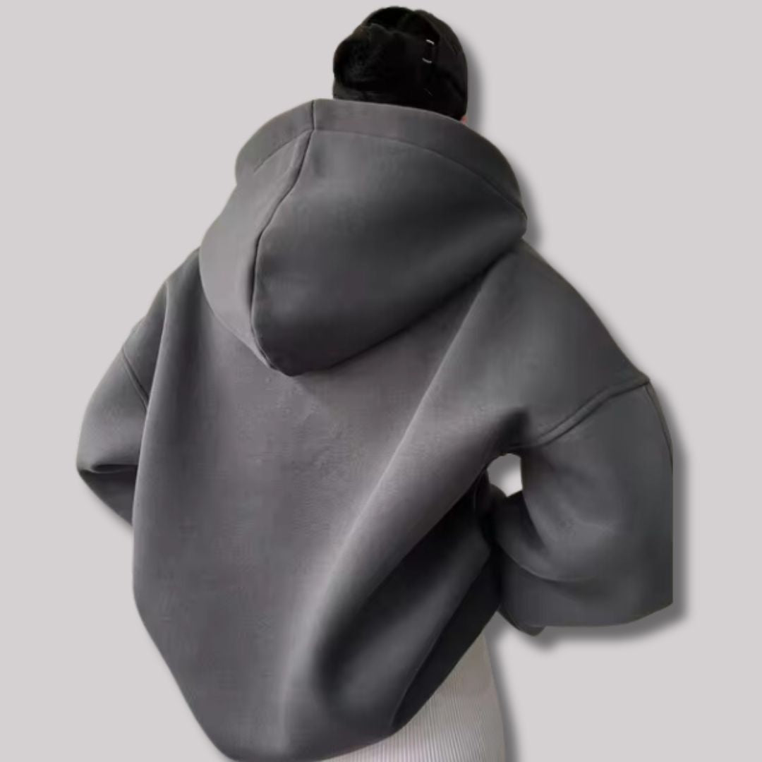 Bluza damska oversize z kapturem - dekolt z wcięciem