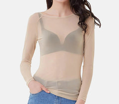 Dopasowany crop top z siateczki z długim rękawem