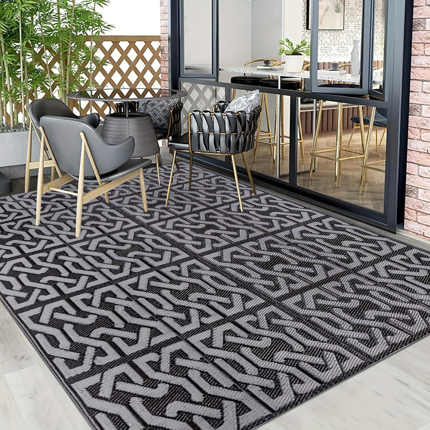 Dywan zewnętrzny dwustronny | nowoczesny wzór geometryczny, składany, na taras i balkon