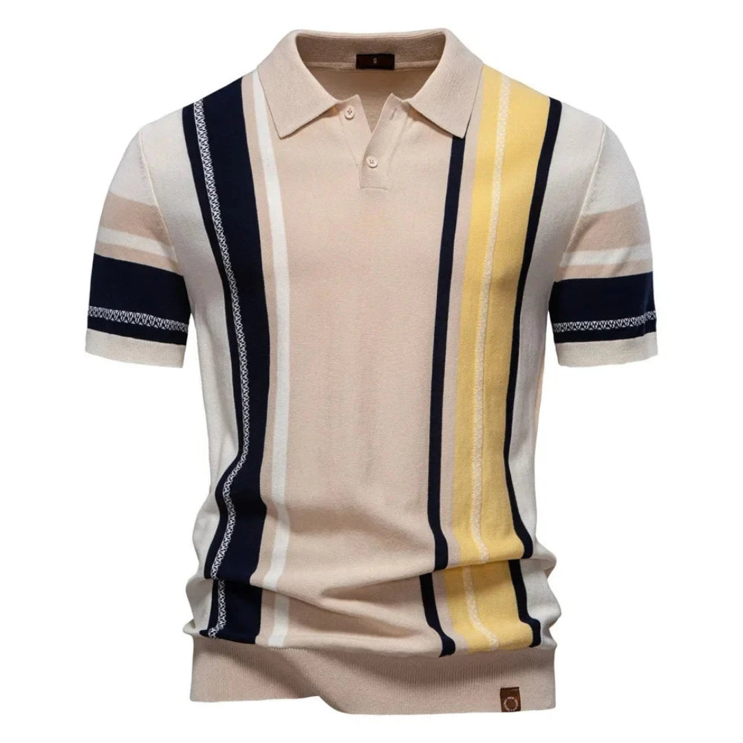 Dzianinowa koszulka polo w pionowe paski z kontrastem