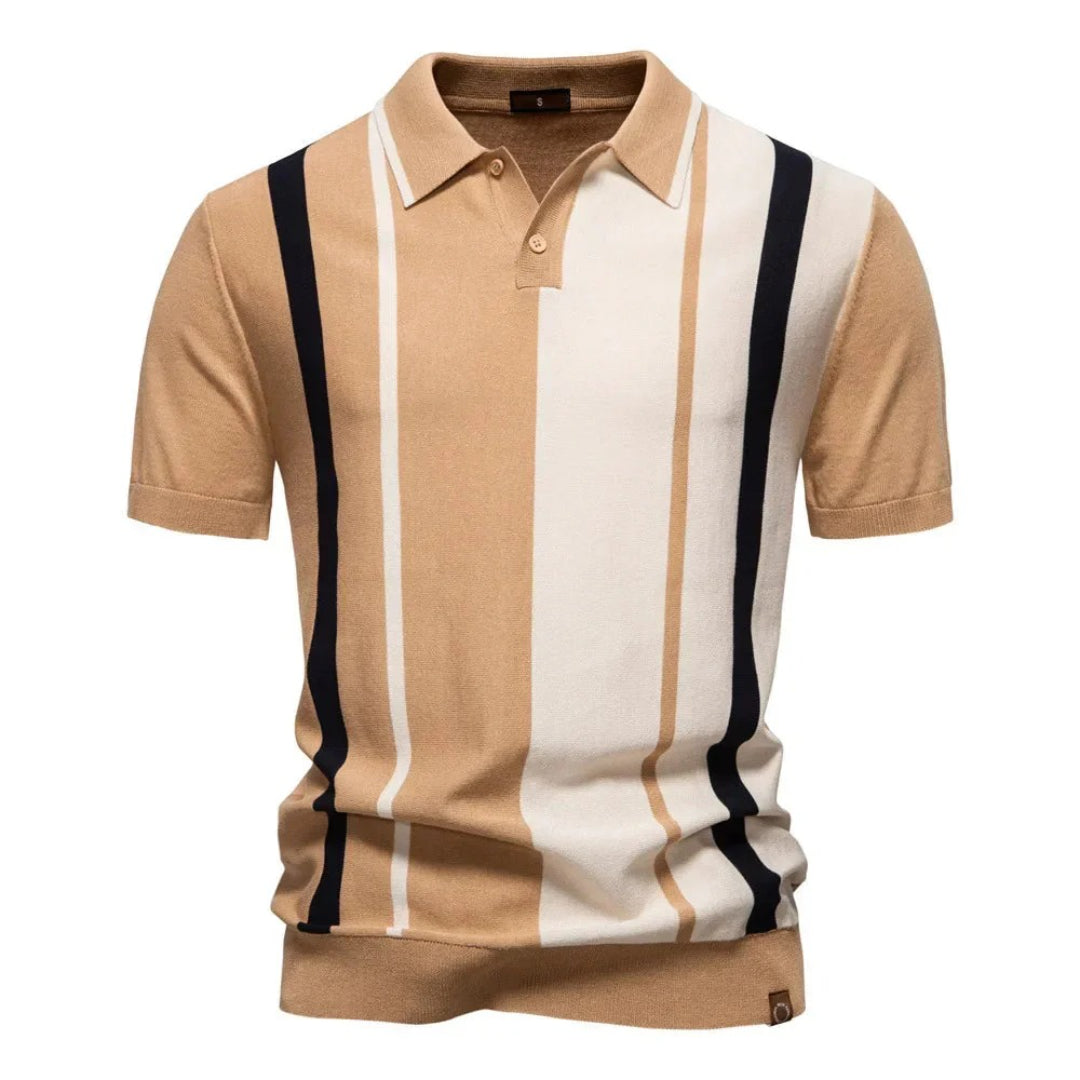 Dzianinowa koszulka polo w pionowe paski z kontrastem