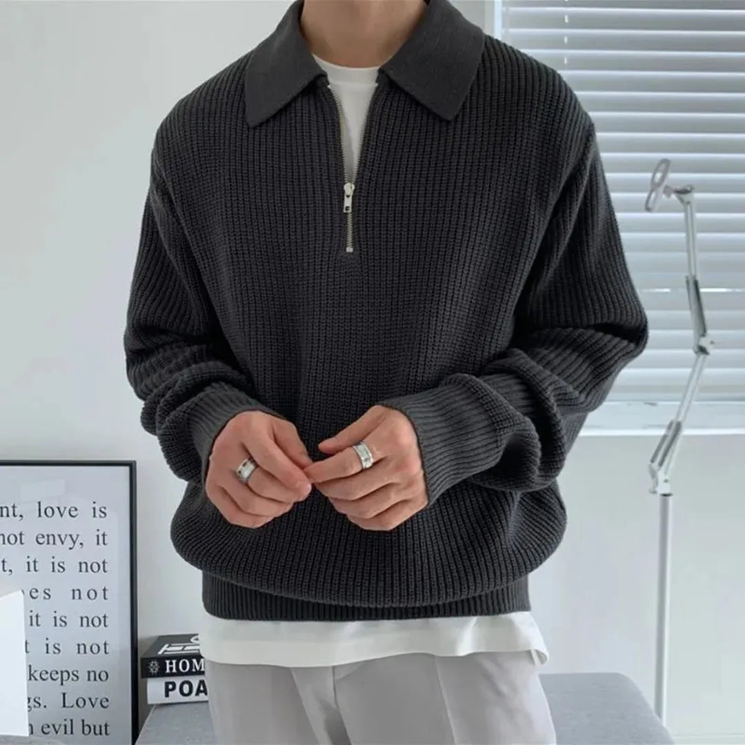 Dzianinowy sweter z kołnierzem i zamkiem typu Quarter-zip