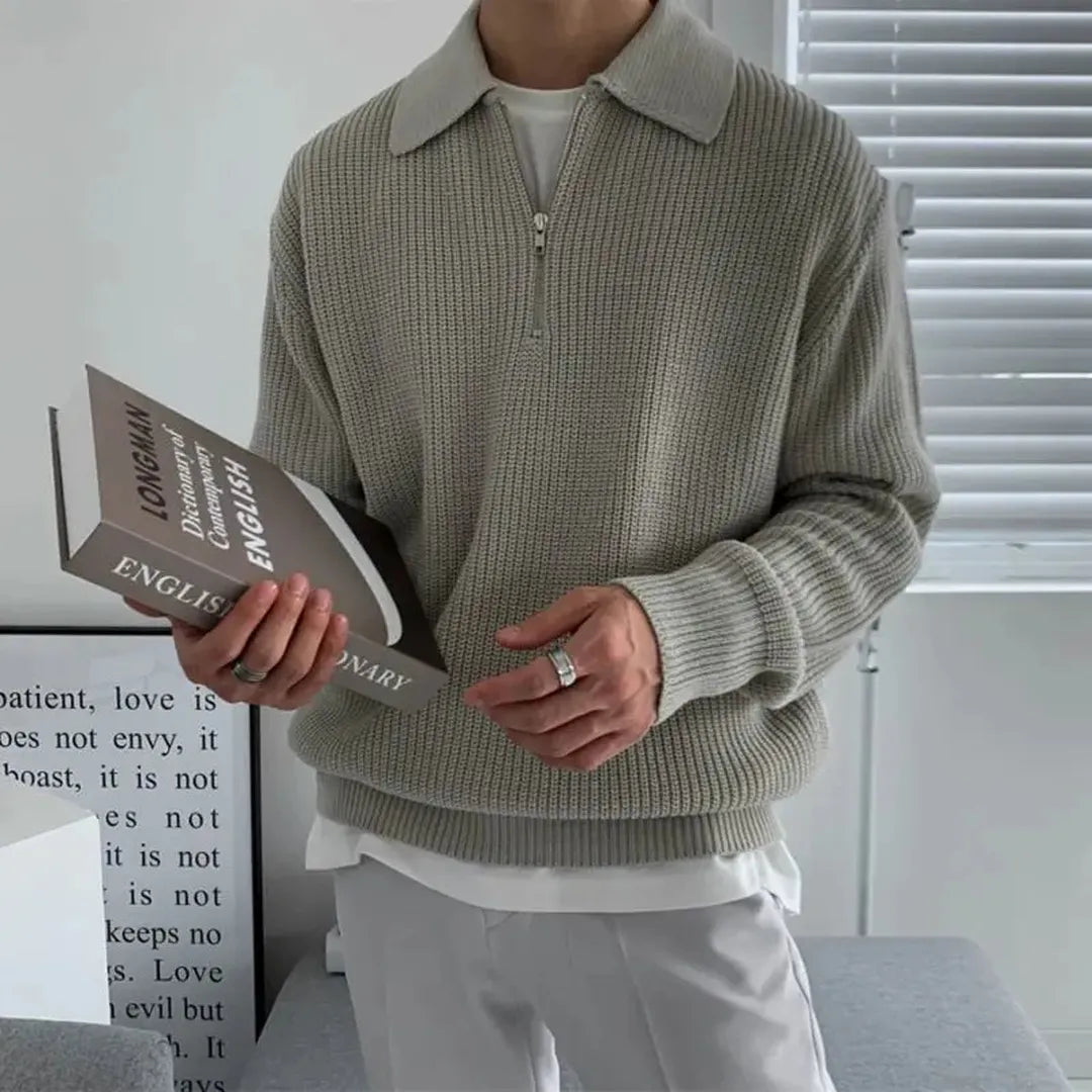 Dzianinowy sweter z kołnierzem i zamkiem typu Quarter-zip