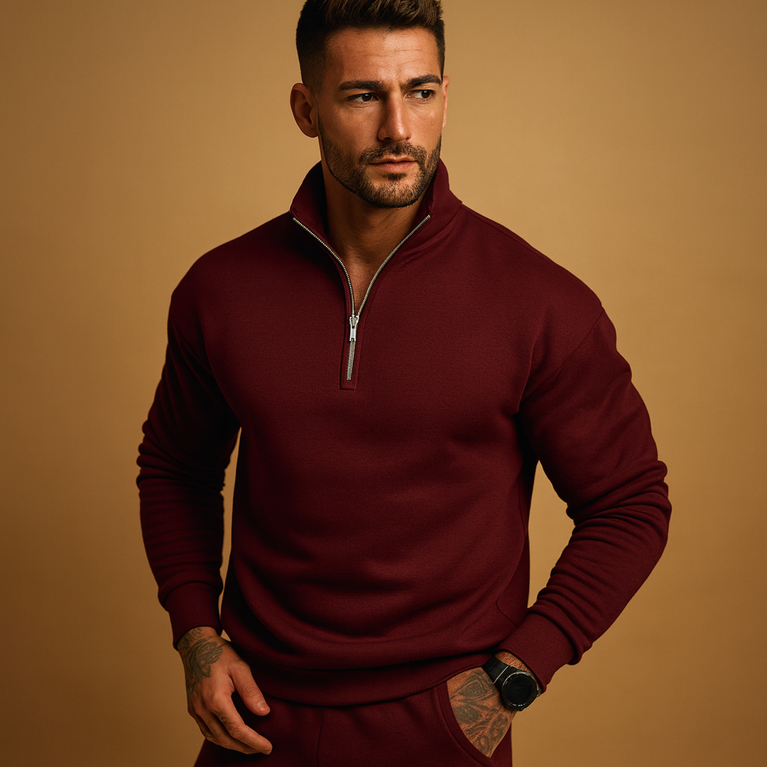 Dzianinowy Sweter Z Krótkim Zamkiem I Stójką – Sweter Typu Pullover