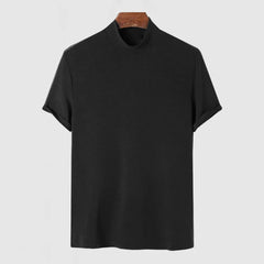 Elastyczny t-shirt bawełniany z wysokim kołnierzem