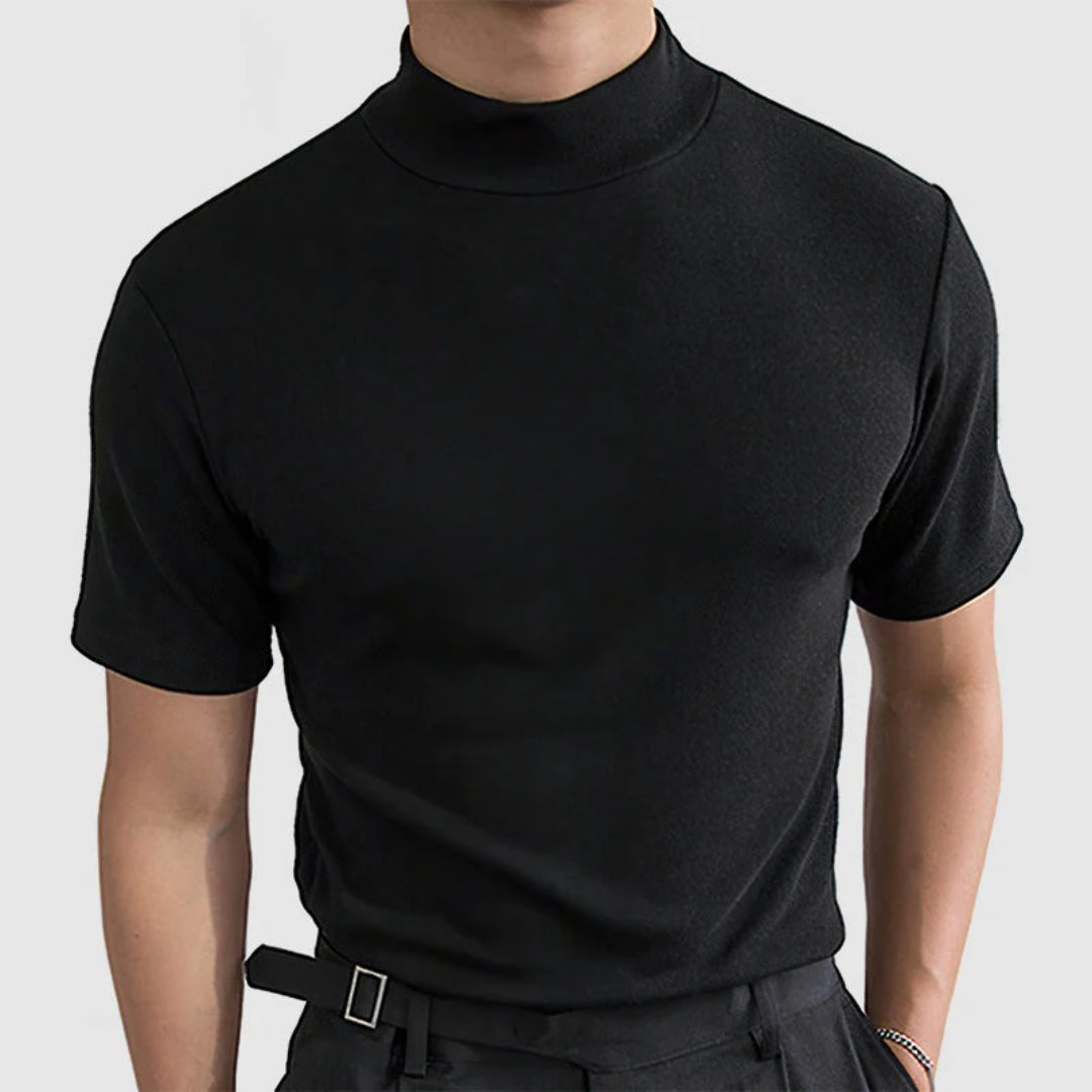 Elastyczny t-shirt bawełniany z wysokim kołnierzem