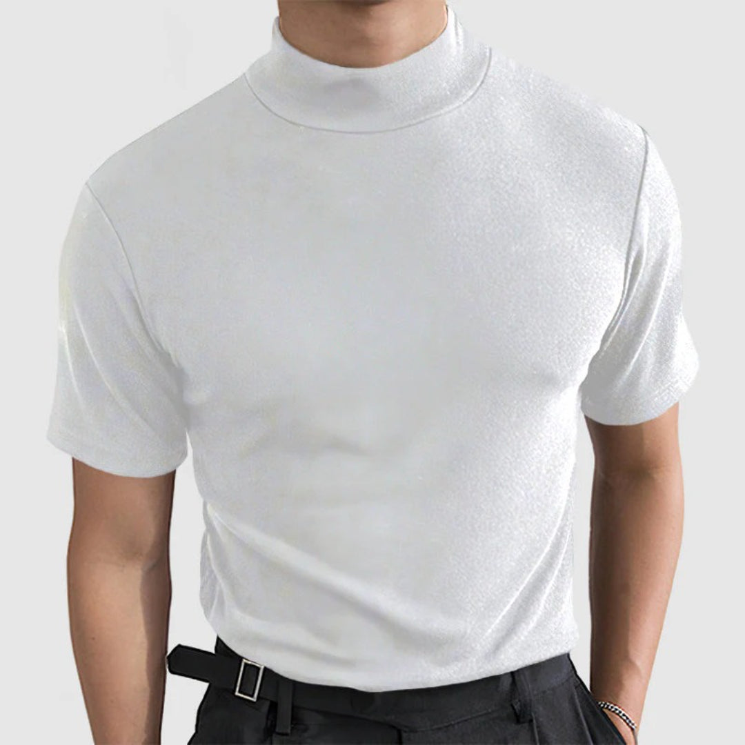 Elastyczny t-shirt bawełniany z wysokim kołnierzem