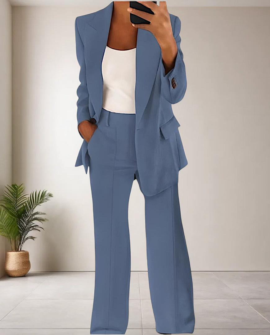 Garnitur z marynarką i spodniami o prostych nogawkach