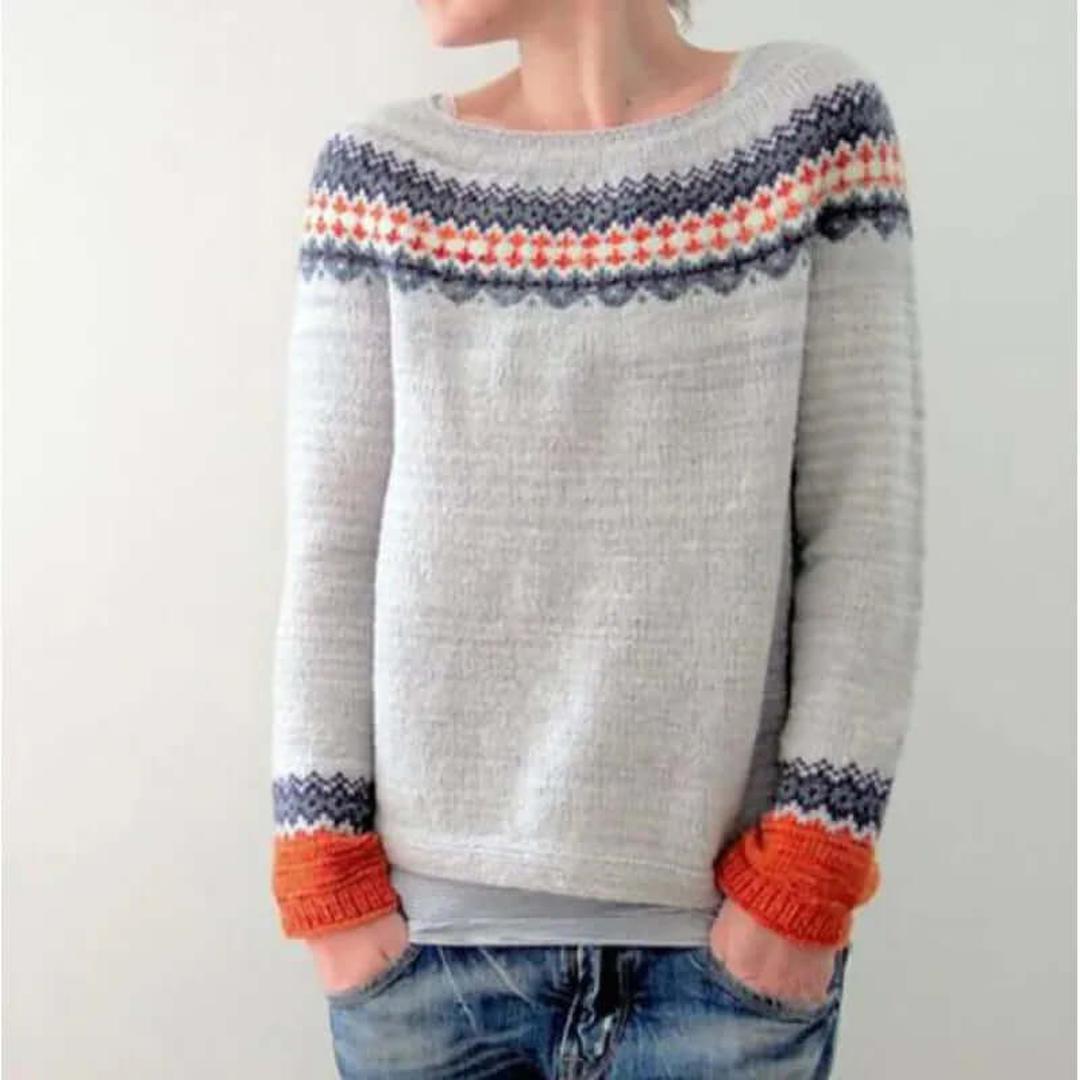 Kaszmirowy dzianinowy sweter Fair Isle z okrągłym dekoltem