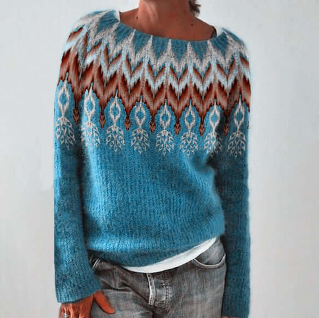 Kaszmirowy dzianinowy sweter Fair Isle z okrągłym dekoltem