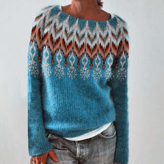 Kaszmirowy dzianinowy sweter Fair Isle z okrągłym dekoltem