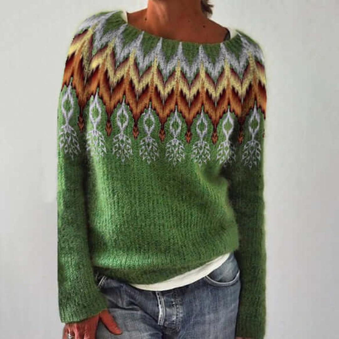 Kaszmirowy dzianinowy sweter Fair Isle z okrągłym dekoltem