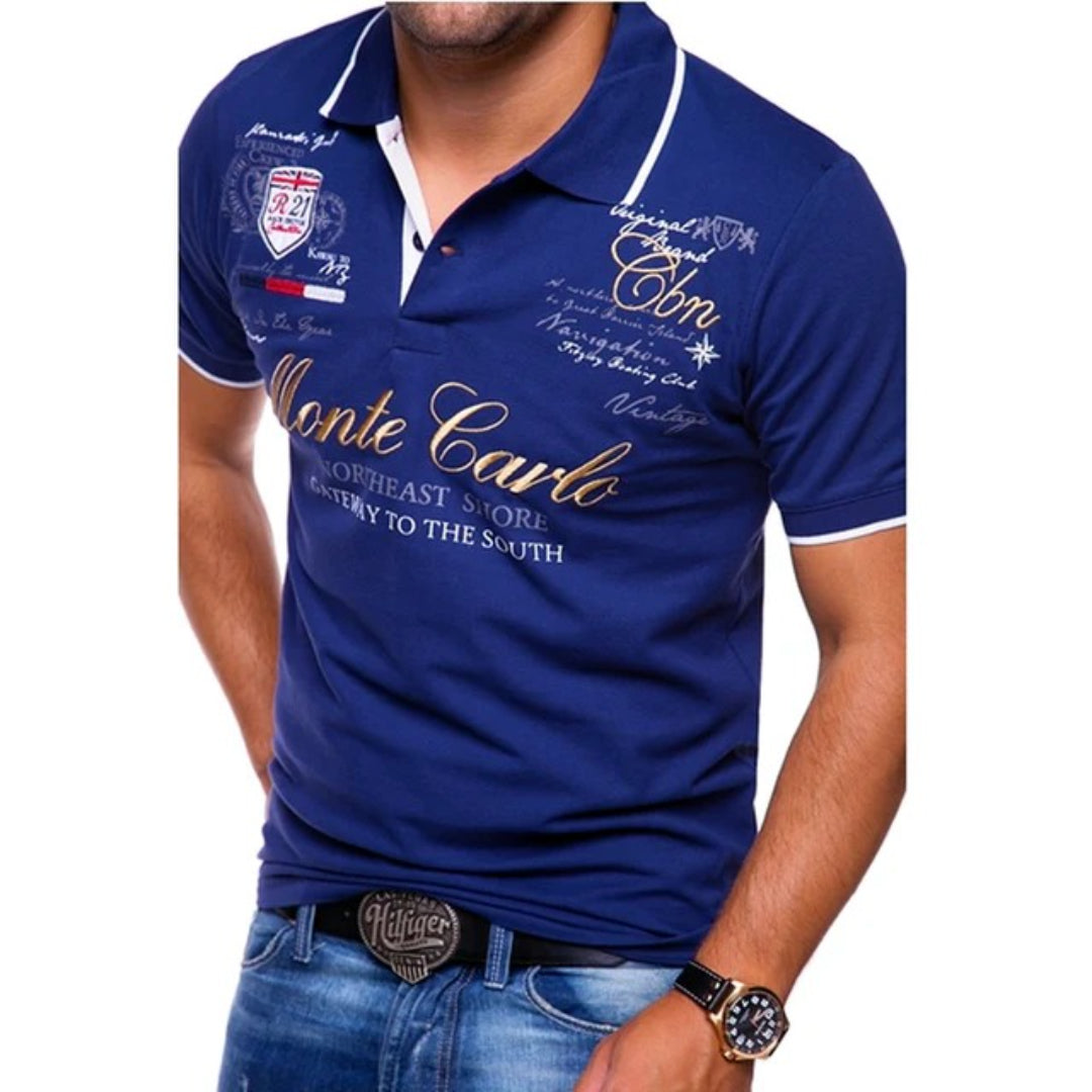 Koszulka polo z nadrukiem i kontrastowym kołnierzem